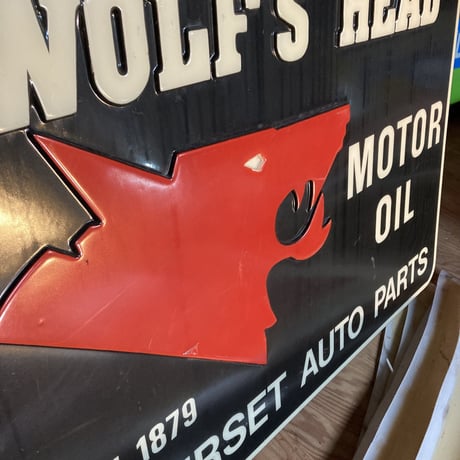 WOLF′S HEAD MOTOR OIL　ヴィンテージ　大型プラスチック看板　16-267