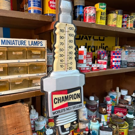 Vintage CHAMPION スパークプラグ型 プラスチック製温度計サイン 21-337