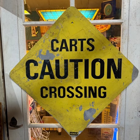 ヴィンテージ 看板 アメリカ CAUTION OVERHEAD 両面 USA ヴィンテージ ロードサイン OPEN TRENCH オレンジ 道路標識 看板