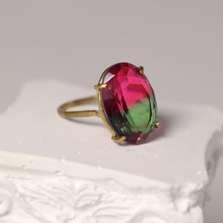 【定番商品】シンプルリング（真鍮×ガラス　ピンク×グリーン）