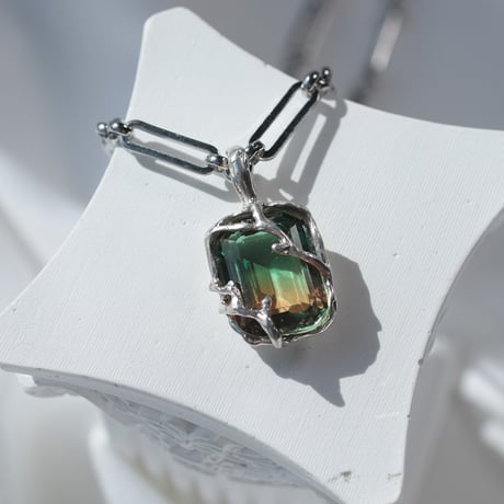 【一点もの】ペンダント「silver×カットガラス」 グリーン×ブラウン