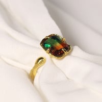 【一点もの】whisper細身リング（真鍮×ガラス　グリーン×ブラウン）フリーサイズ