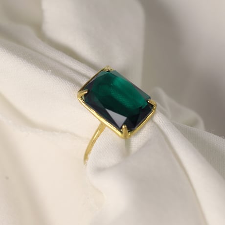 【定番商品】シンプルリング（真鍮×ガラス　Dkグリーン）