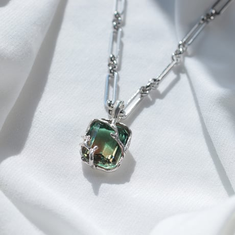 【一点もの】ペンダント「silver×カットガラス」 グリーン×ブラウン