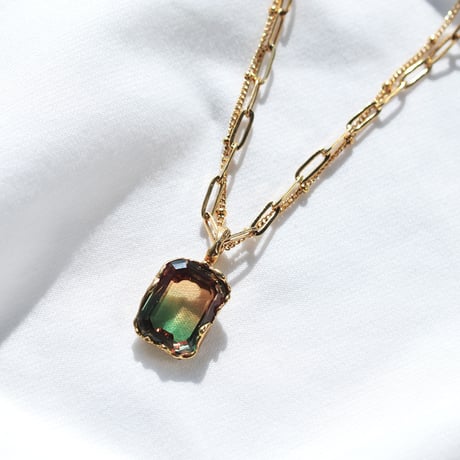 【一点もの】ペンダント「Brass×カットガラス」 グリーン×ブラウン