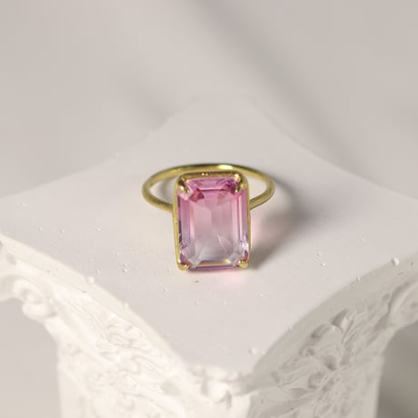 【定番商品】シンプルリング（真鍮×ガラス　ピンク×Ltブルー）