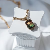 【一点もの】ペンダント「Brass×カットガラス」 グリーン×ブラウン