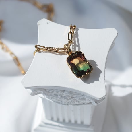 【一点もの】ペンダント「Brass×カットガラス」 グリーン×ブラウン