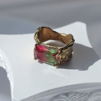 【定番商品】幅広リング（真鍮×ガラス　グリーン×ピンク）
