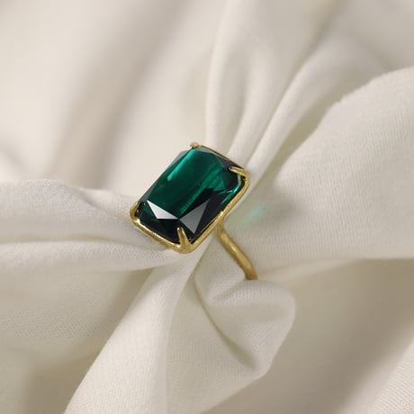 【定番商品】シンプルリング（真鍮×ガラス　Dkグリーン）