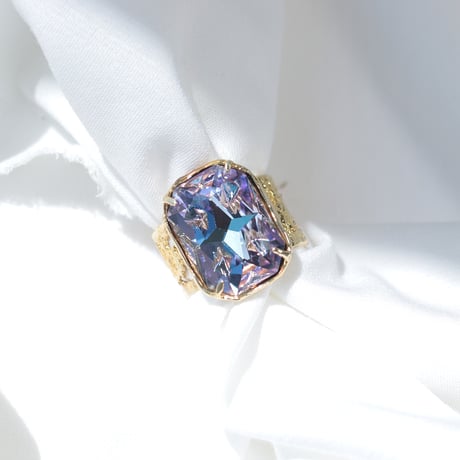 【一点もの】幅広リング　レースモチーフ（真鍮×ガラス　ミスティックパープル）