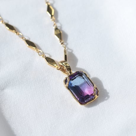 【一点もの】ペンダント「Brass×カットガラス」 Dkブルー×ピンク