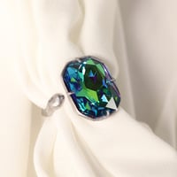【一点もの】ステンレス製リング（ステンレス316L×ガラス　ミスティックグリーン）