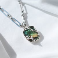 【一点もの】ペンダント「silver×カットガラス」 グリーン×ブラウン