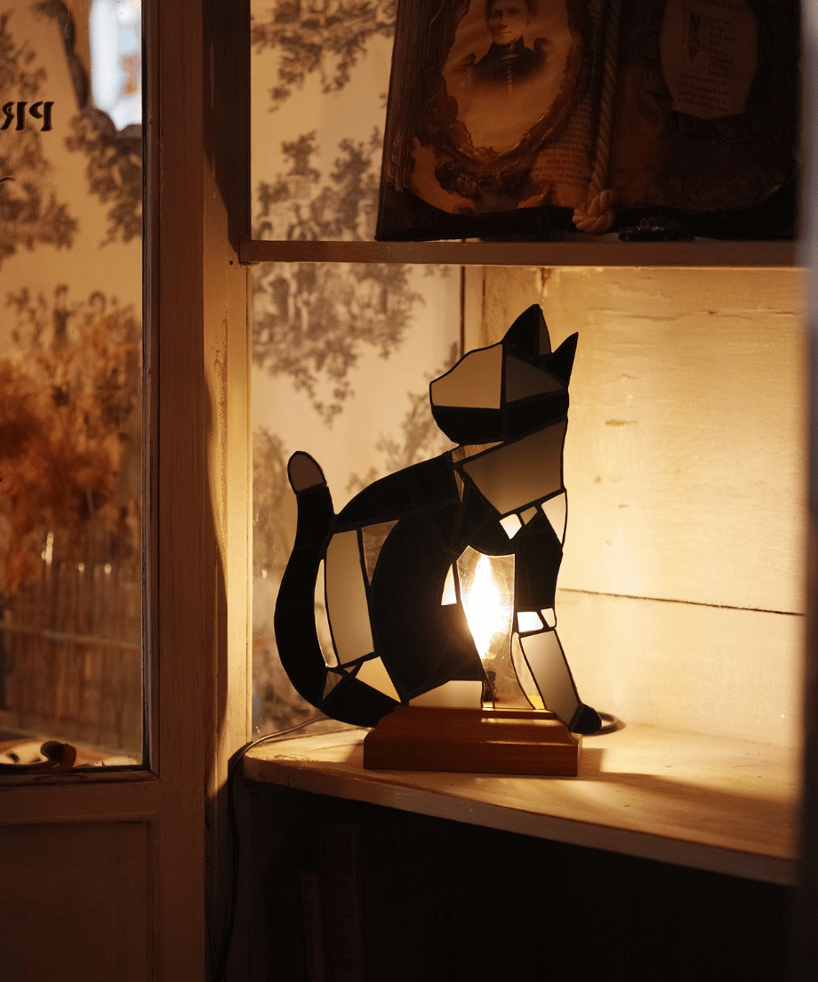 Chat noir 黒猫 おやすみライト 希少ガラス インテリア照明 Chat noir