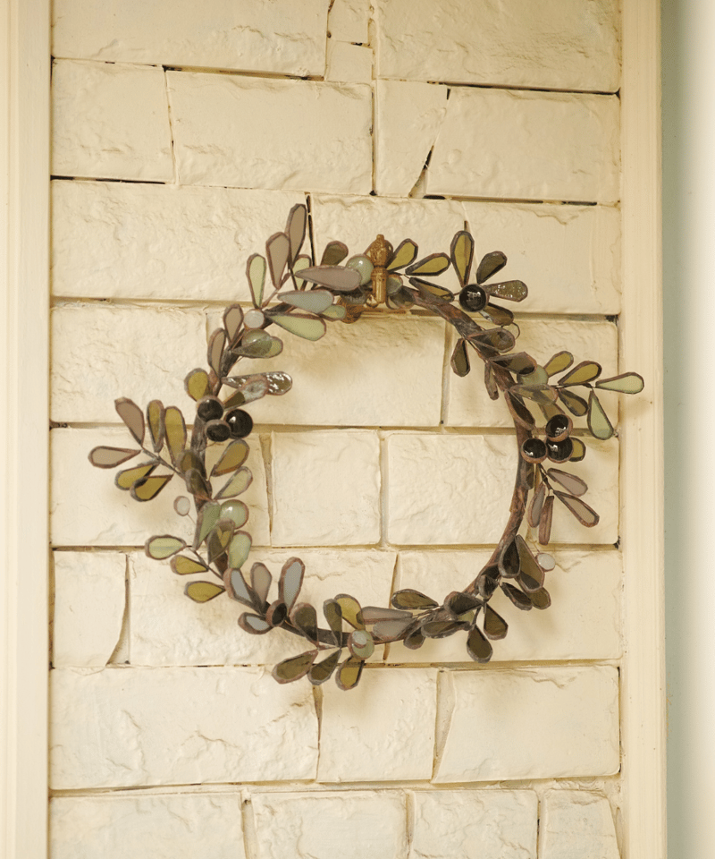 【ステンドグラス】惑星のサンキャッチャーとオリーブのリース ステンドグラス】惑星のサンキャッチャーとオリーブのリース