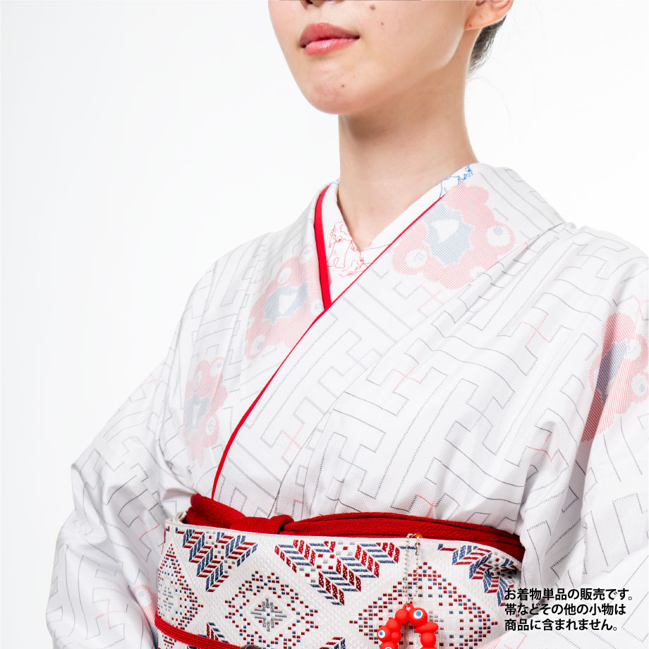 ティーちゃん　本場白大島紬【窪田織物】薔薇に蝶々文様 正絹 袷着物 証紙付 ティーちゃん 本場白大島紬【窪田織物】薔薇に蝶々文様 正絹 袷