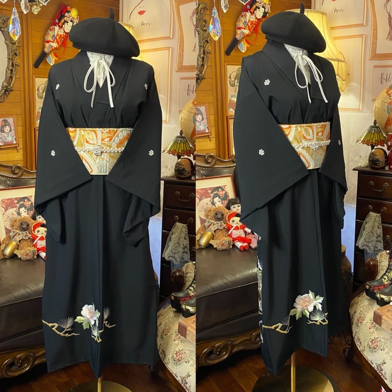 黒留袖 着物 リメイク セミロング ワンピース ドレス 洗える 化繊 二/2