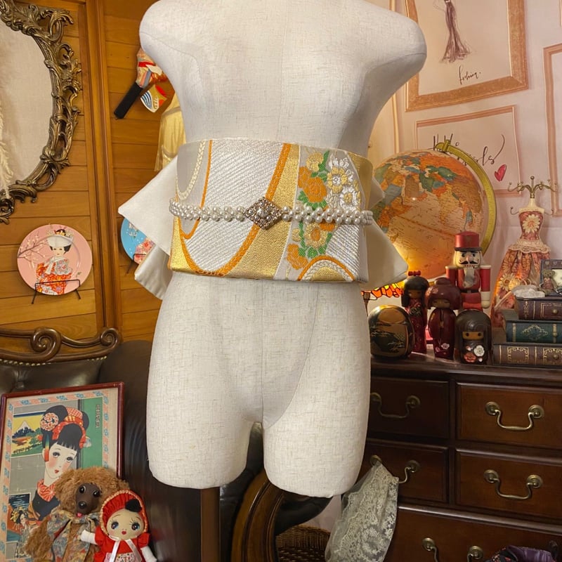 和洋折衷 2部式作り帯 リメイク 和 モダン ハンドメイド レトロ 2B-6  