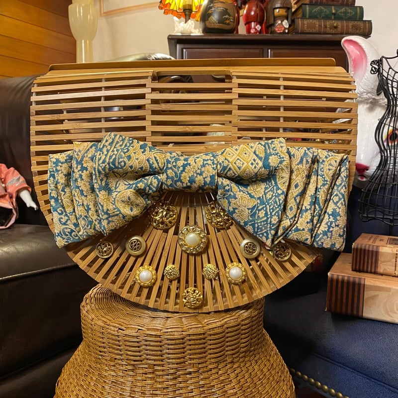 和洋折衷 着物 半月型籠 かごバッグ ハイカラおりぼん レトロボタン  