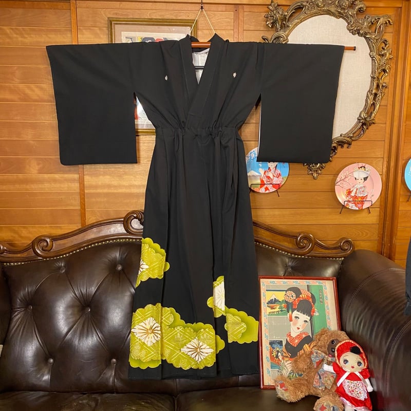 和洋折衷 レトロ 古着 黒留袖 着物 和 モダン ハンドメイド リメイク