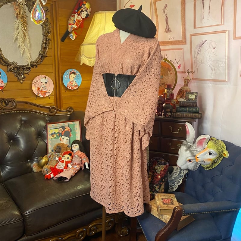 和洋折衷 総レース浴衣 リメイク ワンピース ドレス シルバーリング