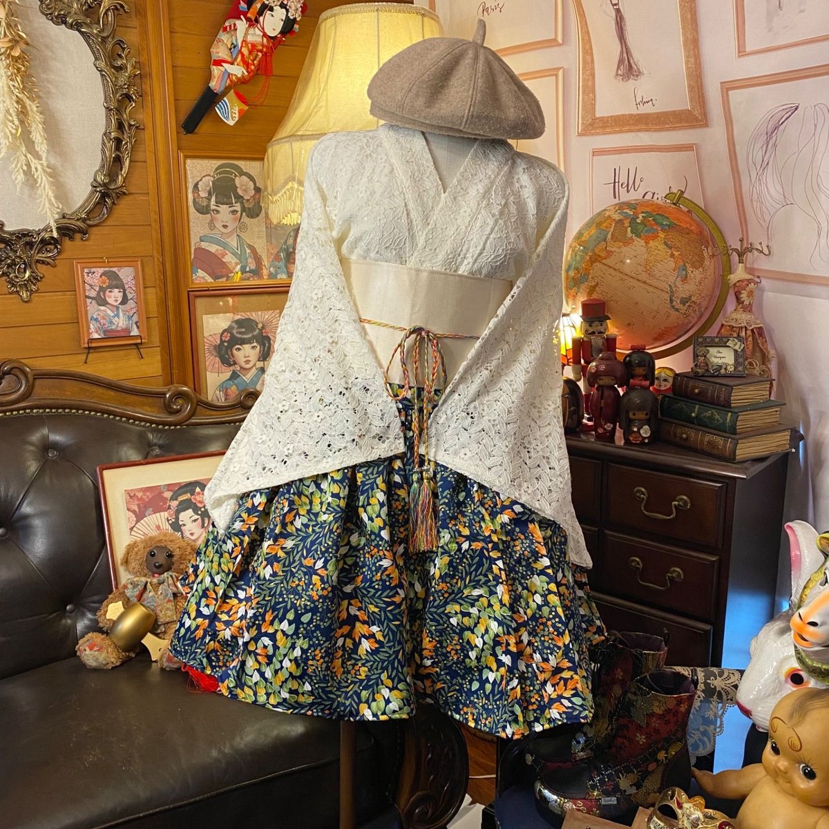 mimi☆夏着物リメイク☆ワンピース＆ジャケットと兵児帯 mimi様