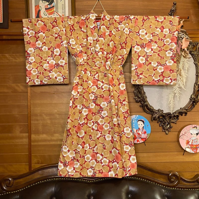 和洋折衷 レトロ 古着 洗える 化繊 着物 和 モダン ハンドメイド