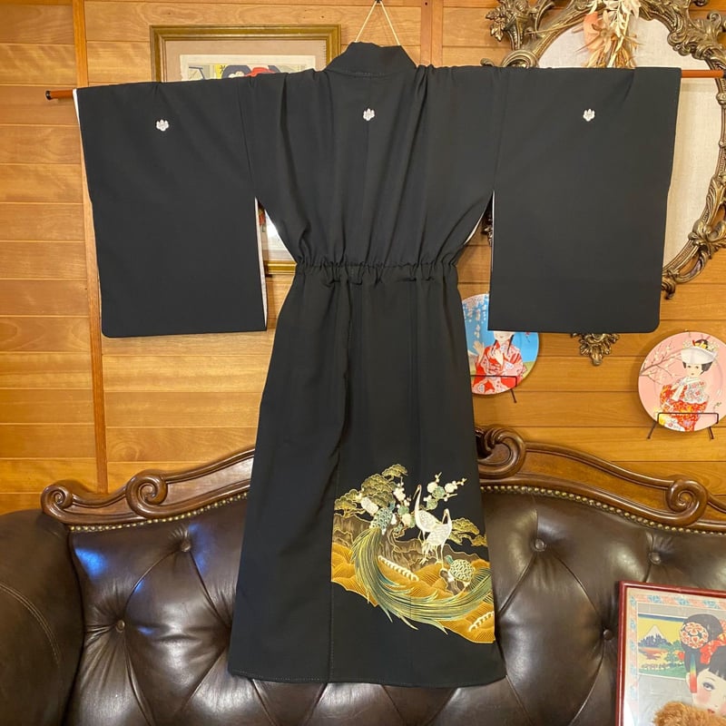 和洋折衷 黒留袖 着物 リメイク ワンピース ドレス 洗える 化繊
