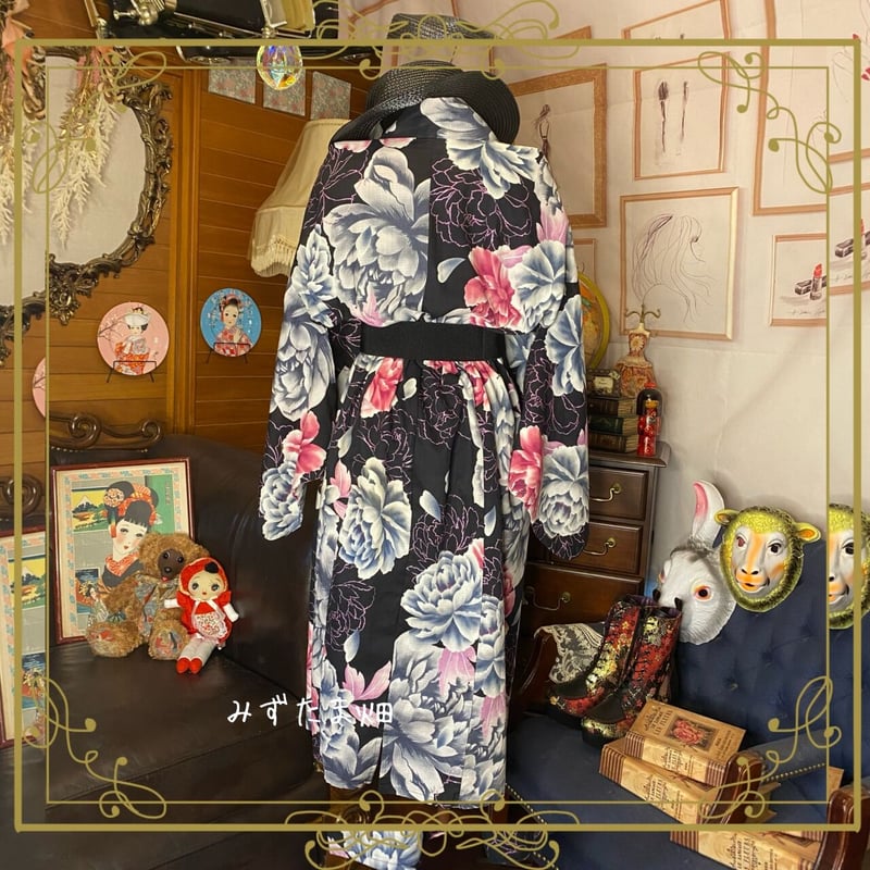 和洋折衷 レトロ 古着 夏 薔薇 ローズ バラ 浴衣 和 ハンドメイド