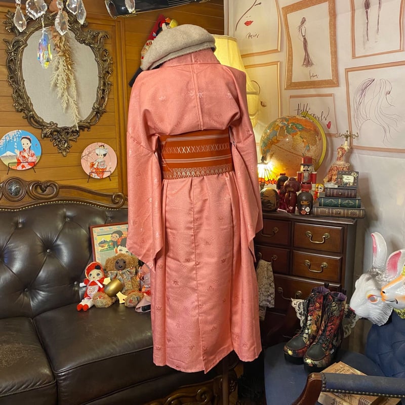 着物リメイクワンピース3438 和洋折衷 着物 リメイク ワンピース ドレス 洗える 化繊 帯