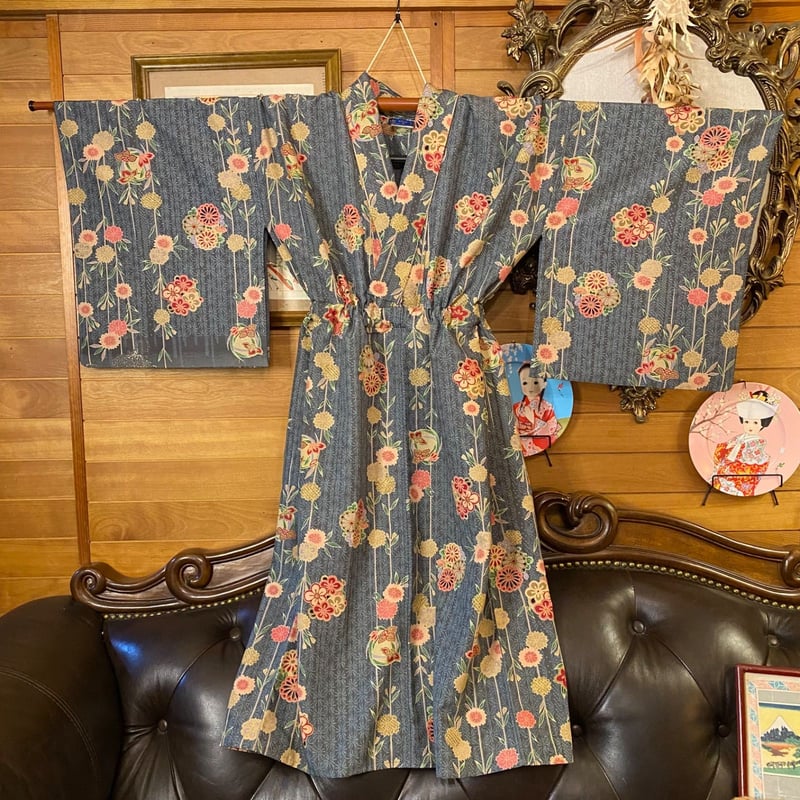 和洋折衷 着物 リメイク ワンピース ドレス 洗える 化繊 名古屋帯