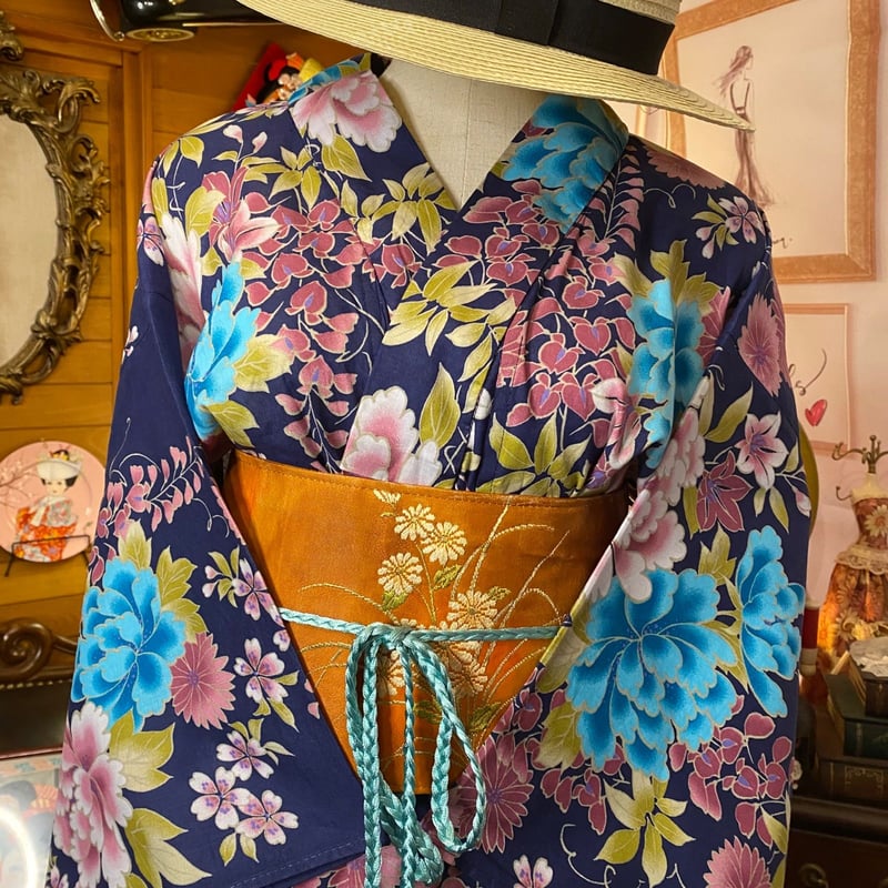 和洋折衷 浴衣 リメイク ワンピース ドレス 名古屋帯サッシュベルト  