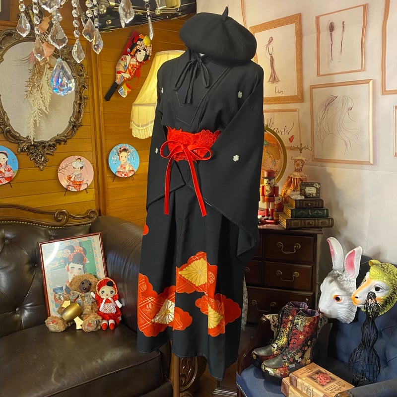 和洋折衷 黒留袖 着物 リメイク ワンピース ドレス ハンドメイド