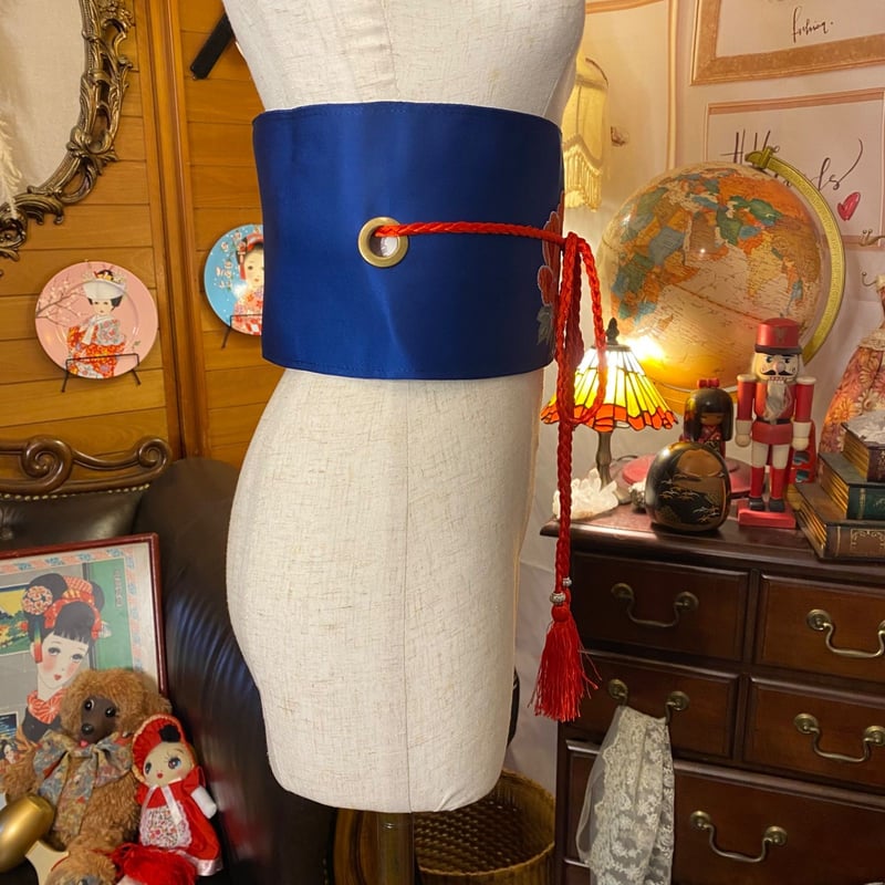 名古屋帯リメイク サッシュベルト 飾り帯 和洋折衷 ウエストマーク ハンドメイド レトロ 古着 LL〜4L テラコッタ×連続円紋 GOB-28 名古屋帯リメイク サッシュベルト 飾り帯 和洋折衷 ウエストマーク