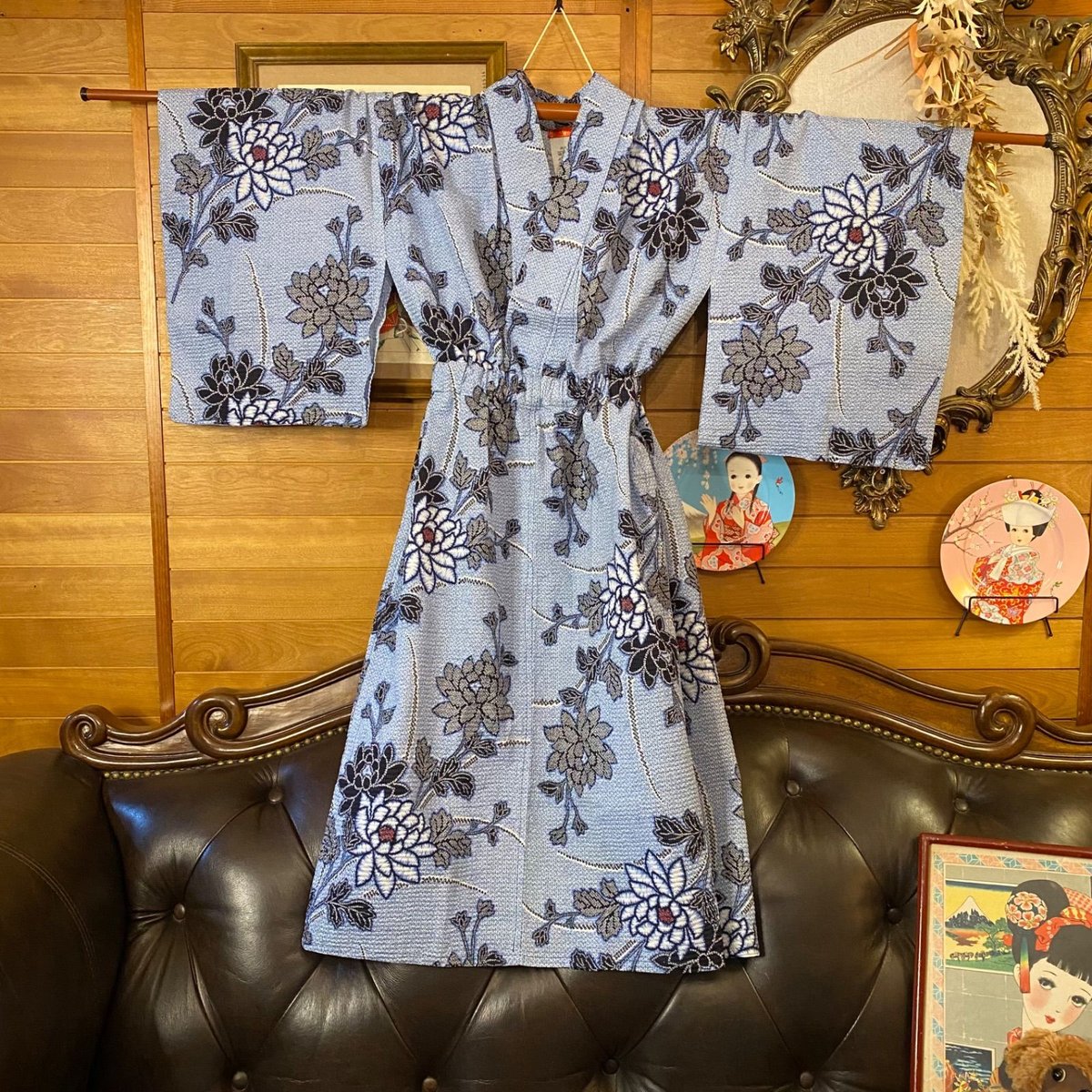 浴衣ワンピース 【鯨】綿 リメイクハンドメイド 青海波 リップル