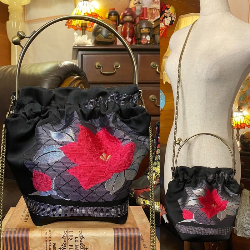 ハンドメイド　シルバー帯リメイク　がま口　バッグ　【訳あり】 ハンドメイド シルバー帯リメイク がま口 バッグ 【訳あり】の