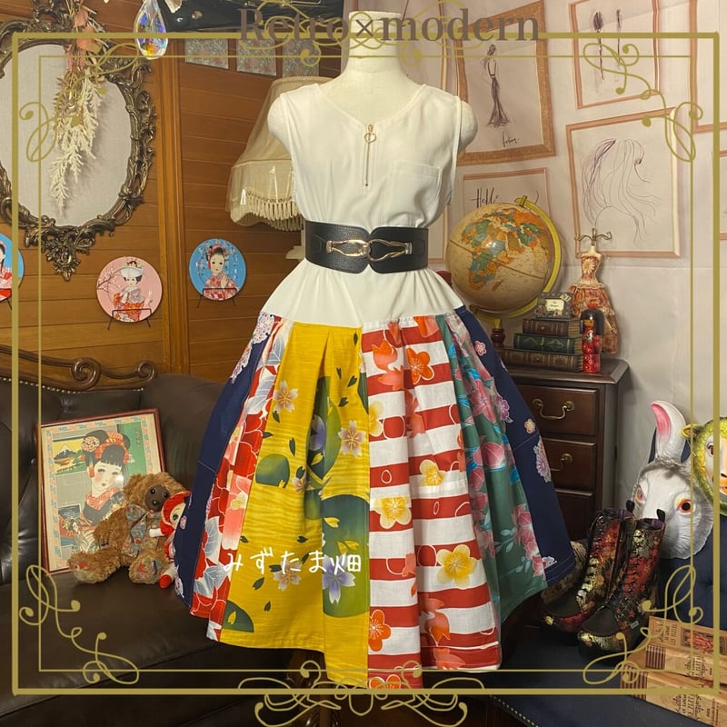 和洋折衷 レトロ古着 浴衣 ハンドメイド リメイク 和 切り替え