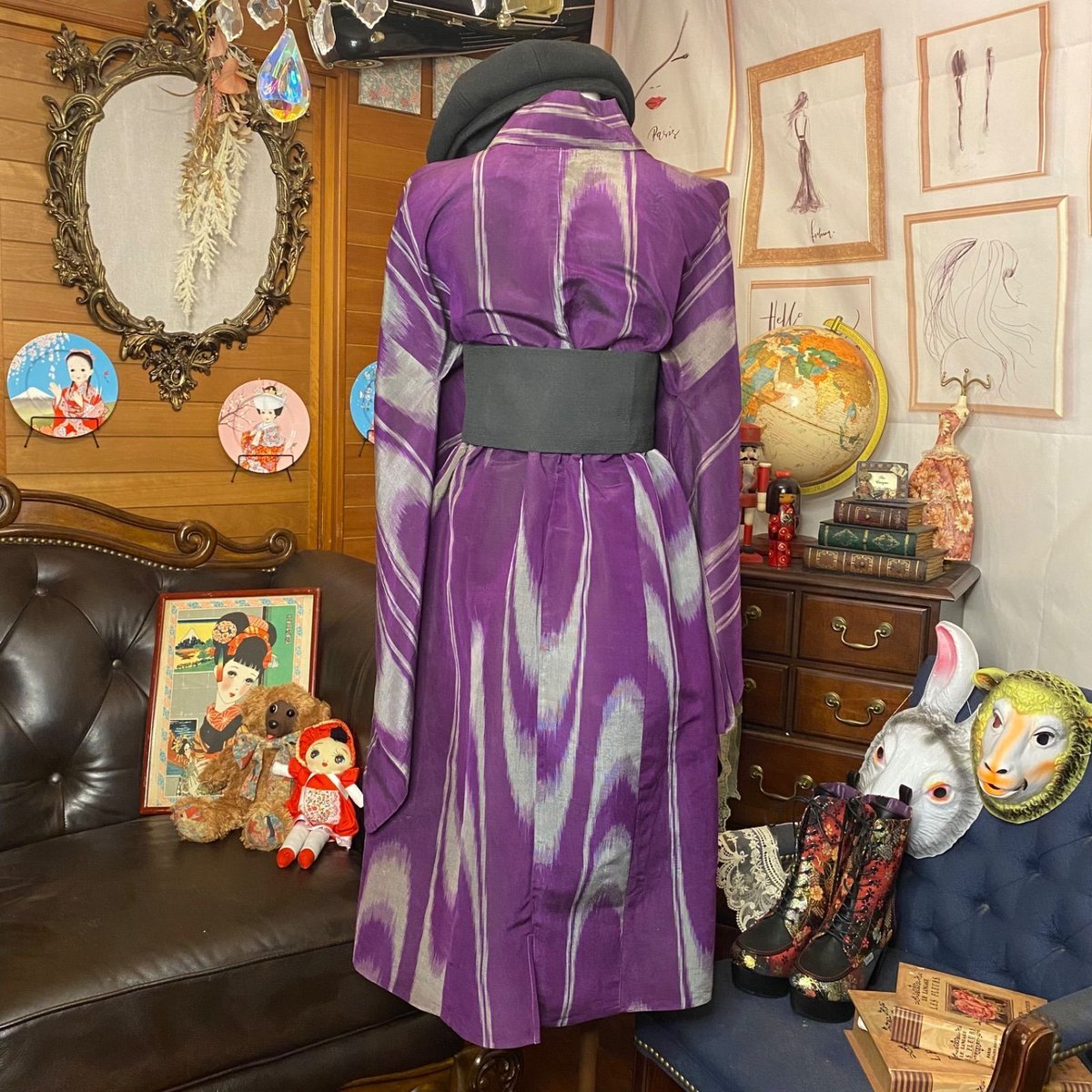 和洋折衷 レトロ 古着 単衣 大正ロマン 浪漫 着物 和 モダン