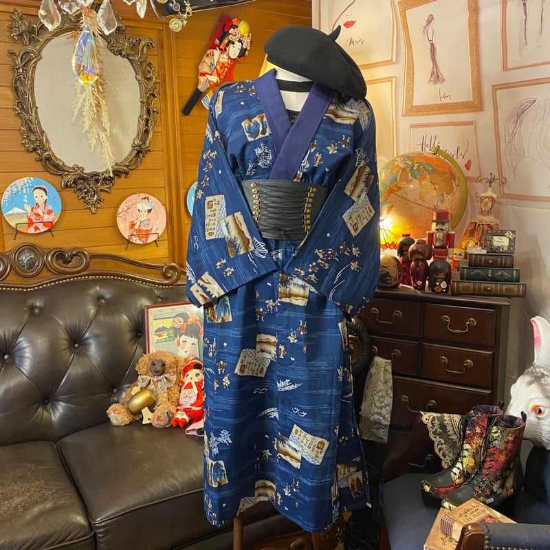 和洋折衷 長襦袢 ワンピース ドレス レトロ 古着 ユニセックス 着物 和