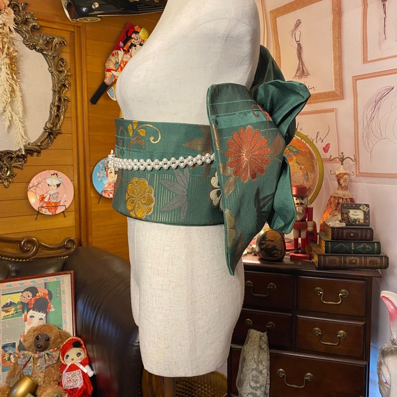 和洋折衷 2部式作り帯 リメイク 和 モダン ハンドメイド レトロ 2B-3  