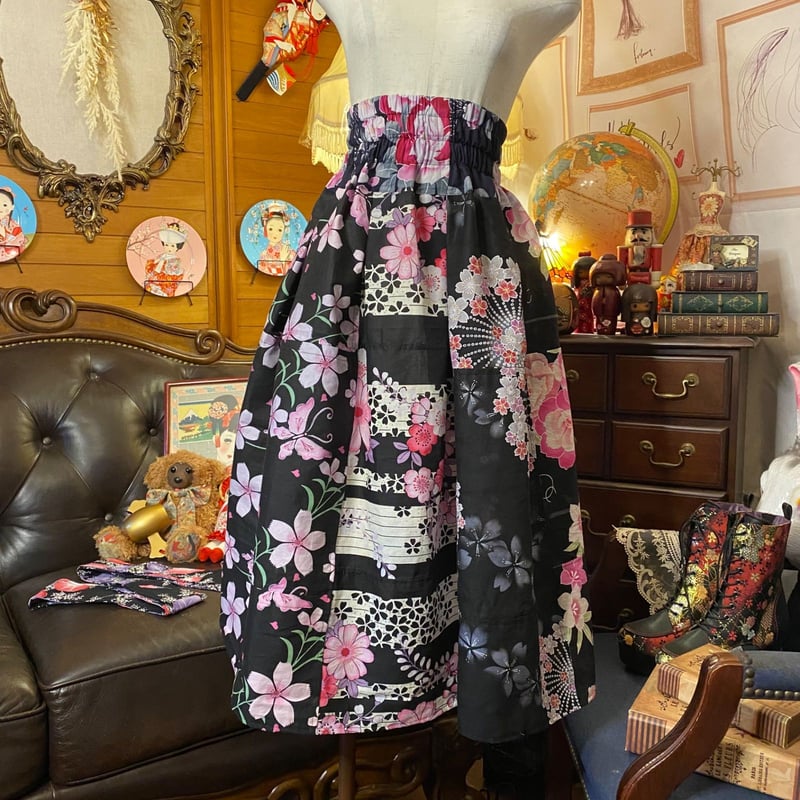 和洋折衷 浴衣 ロングスカート パッチワーク リメイク コラージュ
