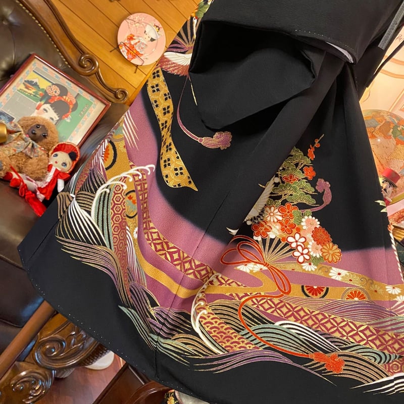 和洋折衷 黒留袖 着物 リメイク ワンピース ドレス ハンドメイド 和洋折衷 黒留袖 着物 リメイク ワンピース ドレス ハンドメイド