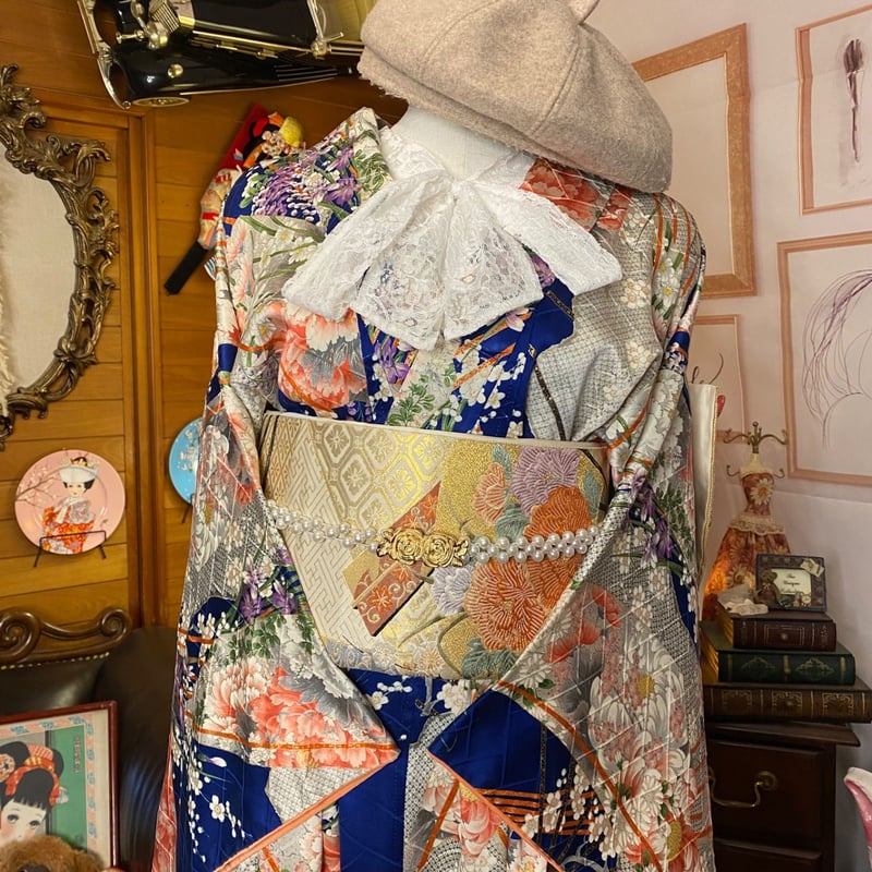 和洋折衷 振袖 着物 ワンピース ドレス 2部式作り帯 リメイク 和 和洋折衷 振袖 着物 ワンピース ドレス 2部式作り帯 リメイク 和