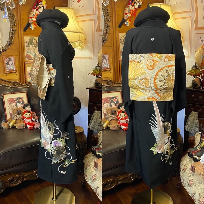 黒留袖 着物 リメイク セミロング ワンピース ドレス 洗える 化繊 二/2