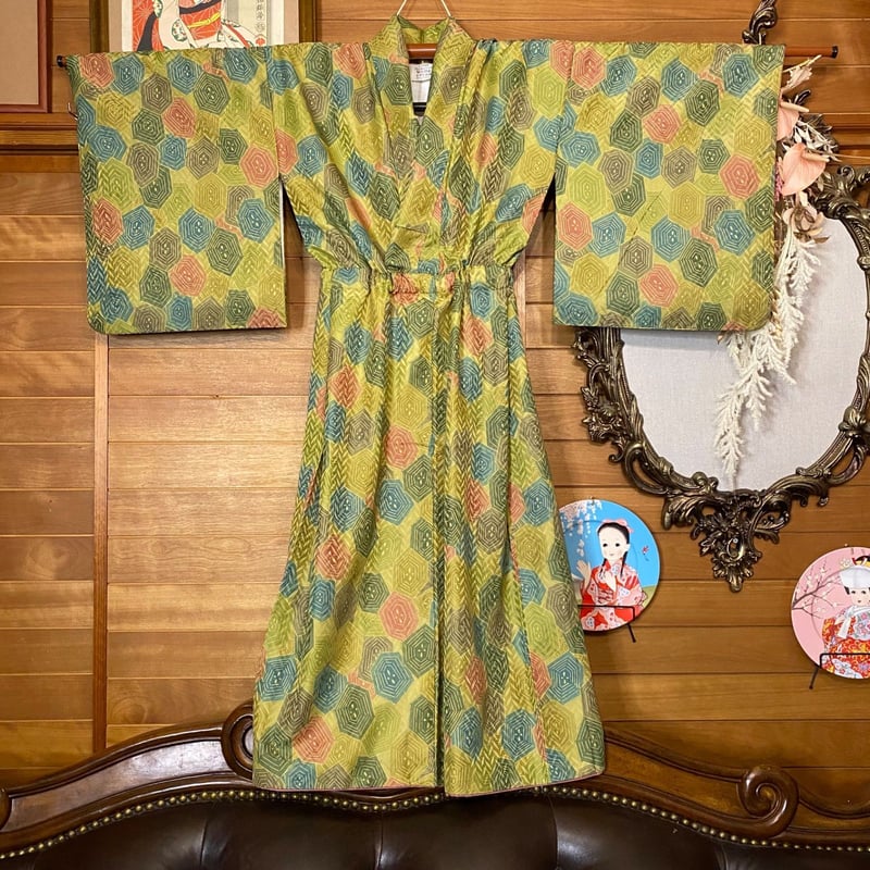 和洋折衷 レトロ 古着 洗える 着物 化繊 和 モダン ハンドメイド