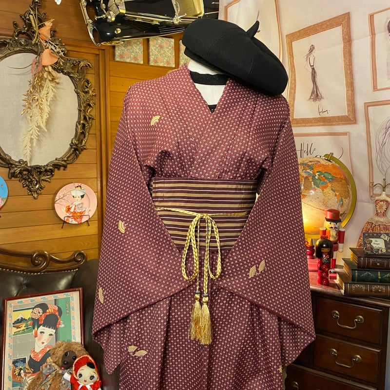 和洋折衷 レトロ 古着 洗える 化繊 着物 和 モダン ハンドメイド 