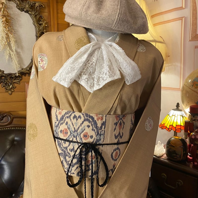 展示品◇着物リメイク◇ ドッキングワンピースベージュブラウン系