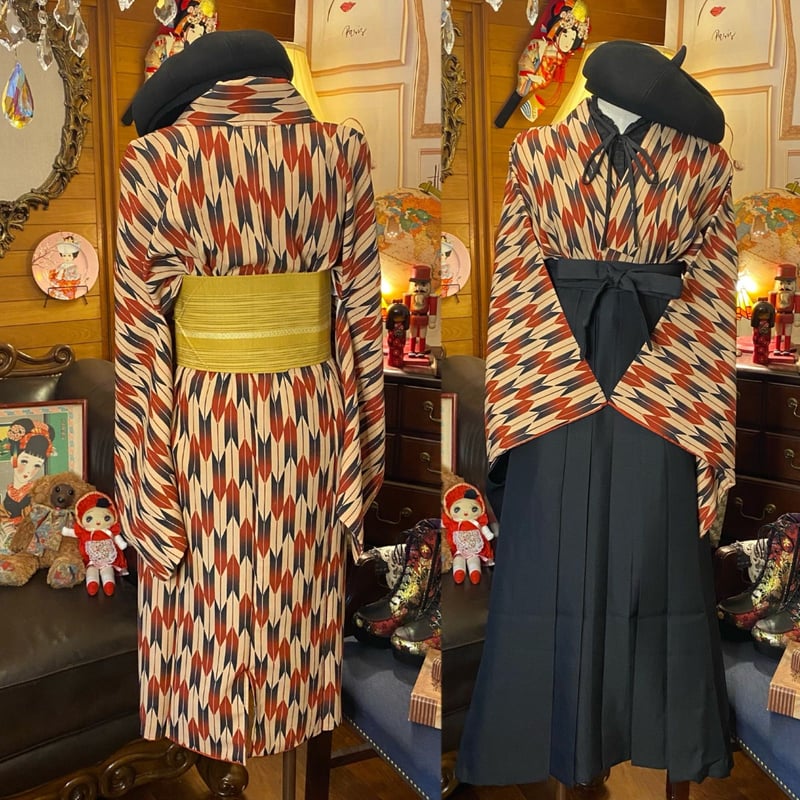 和洋折衷 レトロ 古着 洗える 化繊 着物 袴 和 モダン ハンドメイド