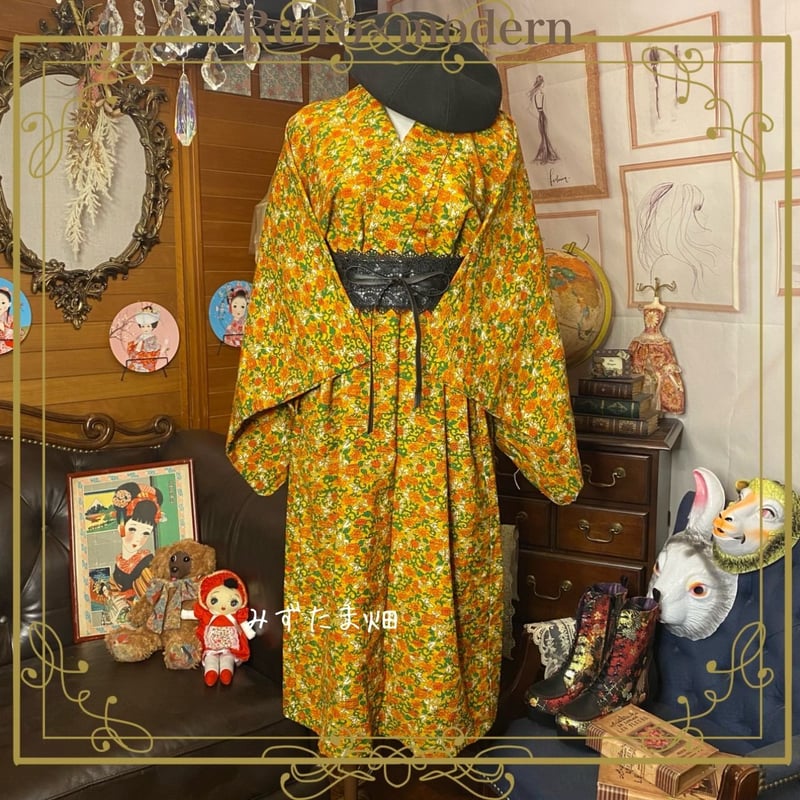 和洋折衷 レトロ 古着 お花 フラワー 着物 和 モダン ハンドメイド